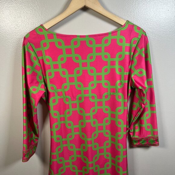 Gretchen Scott Ruched City Unchained Jersey Dress Size Small Pink Green Stretch - Picture 7 of 10